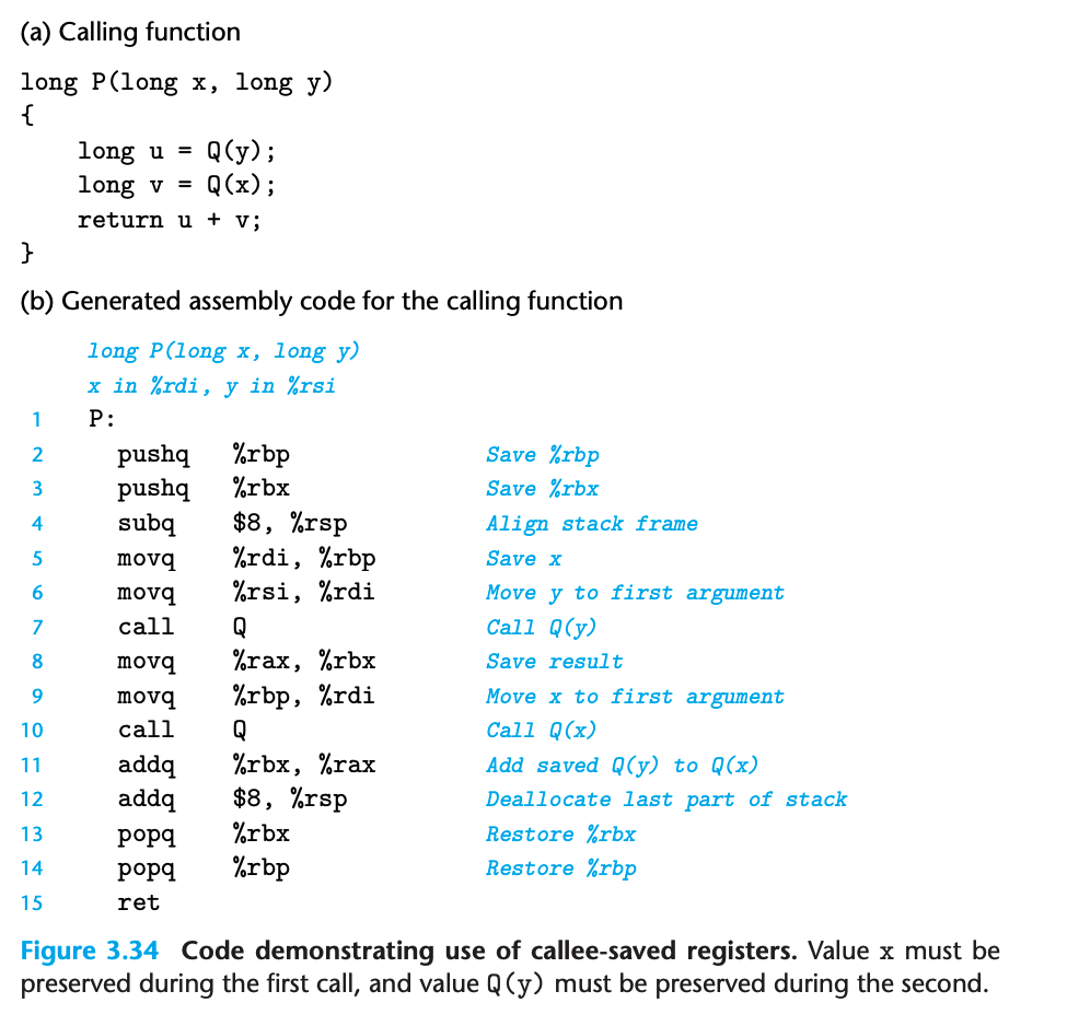 Code demonstrating use of callee-saved registers